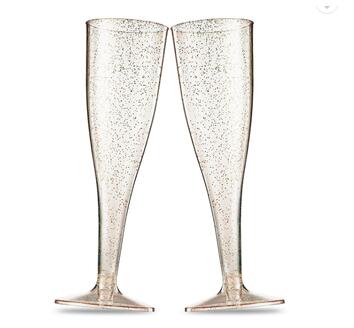  Gold Glitter Plastic Champagne Flutes