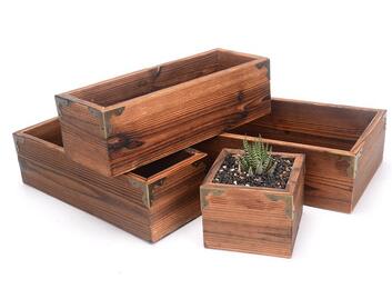 square wooden flower pot